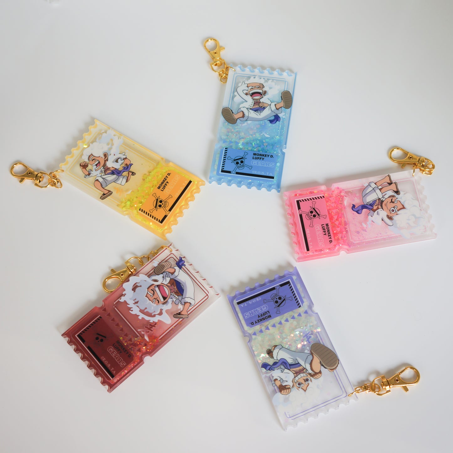One Piece: Gear 5 Nika Luffy Acrylic Glitter Snow Globe Ticket Keychain