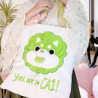 DODOWO Cabbage Dog Canvas Tote Bag